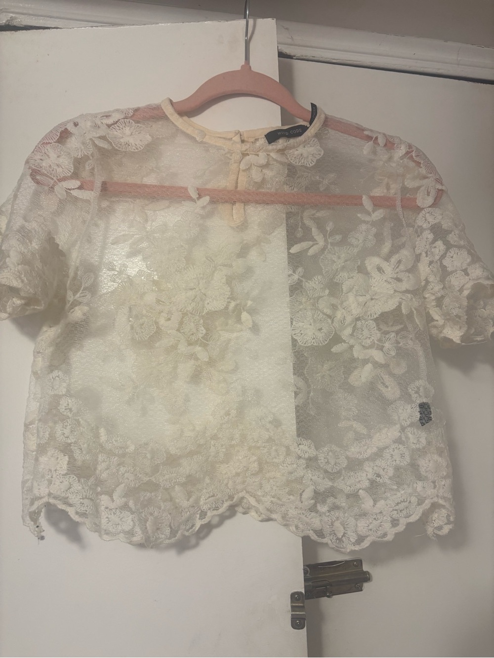 Mind code Cream Floral Lace Overlay Top